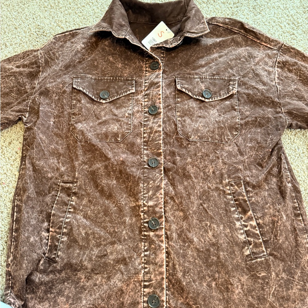 Zenana Outfitters Washed Brown Shacket